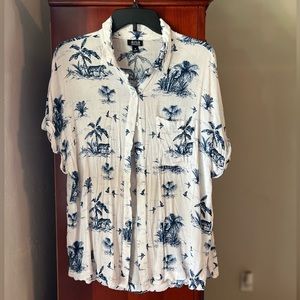 Fun white rayon safari button up